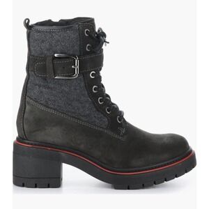 BOS. & CO. Women's Zing Combat Boot Grey Sz 40 (9-9.5US) Suede Flannel Moto NEW‎